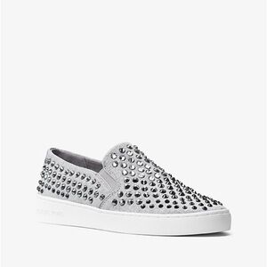 NIB MICHAEL Michael Kors Keaton Gray/Silver Studded Slip On Sneakers